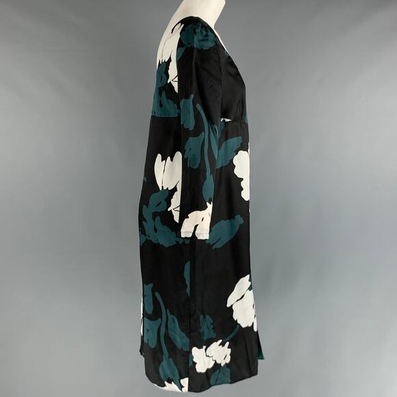 MARNI Size 6 Black Green Viscose Abstract floral 3/4 Sleeves Dress - Picture 2 of 6